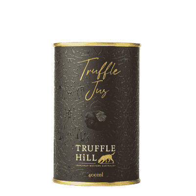 A metal can with a black label. Label contains an image of a black truffle and the Truffle Hill brand.